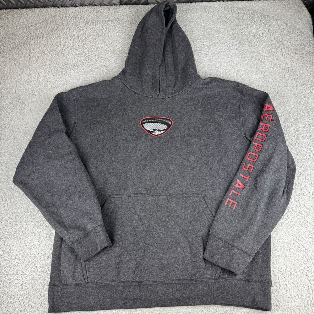 Aeropostale Hoodie Men's Xl Black Y2K Surf Sleeve Hits Grunge Center‎ Logo Skate